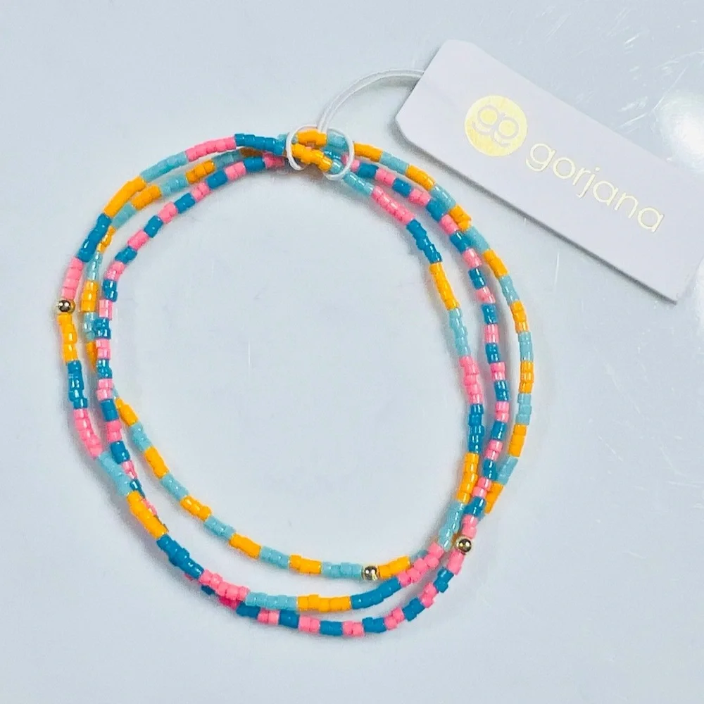GORJANA Miami Gigi Striped Glass Beaded Bracelets Set of 3 Orange Pink Blue Aqua - Picture 5 of 8